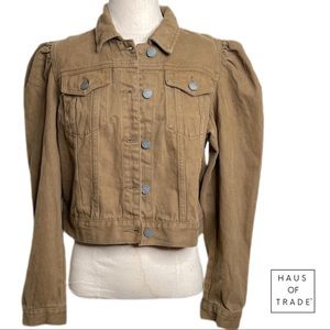 BLANKNYC Puff Shoulder Cropped Khaki Denim Jckt